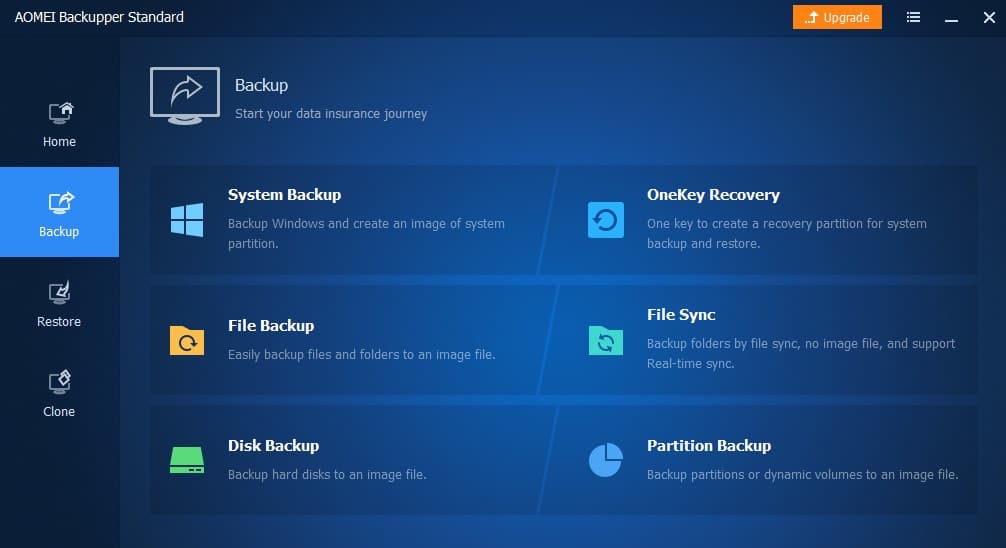 AOMEI Backupper Standard Main Screen