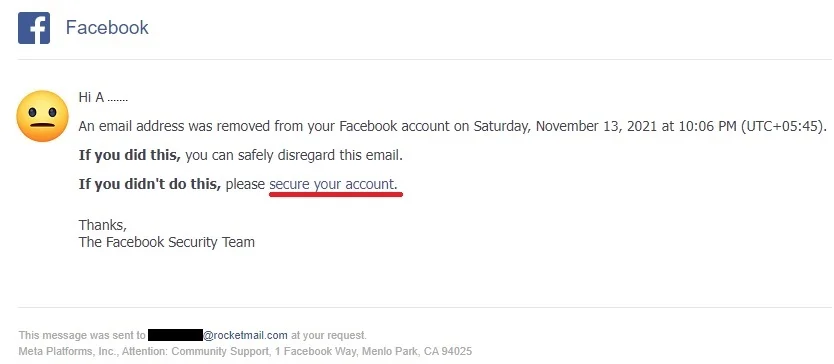 Facebook Account Email Change Notification