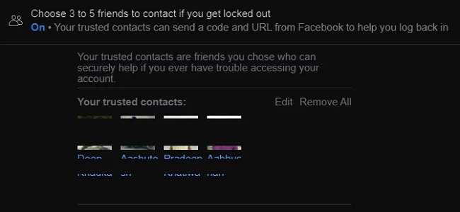 Trusted Contacts in Facebook